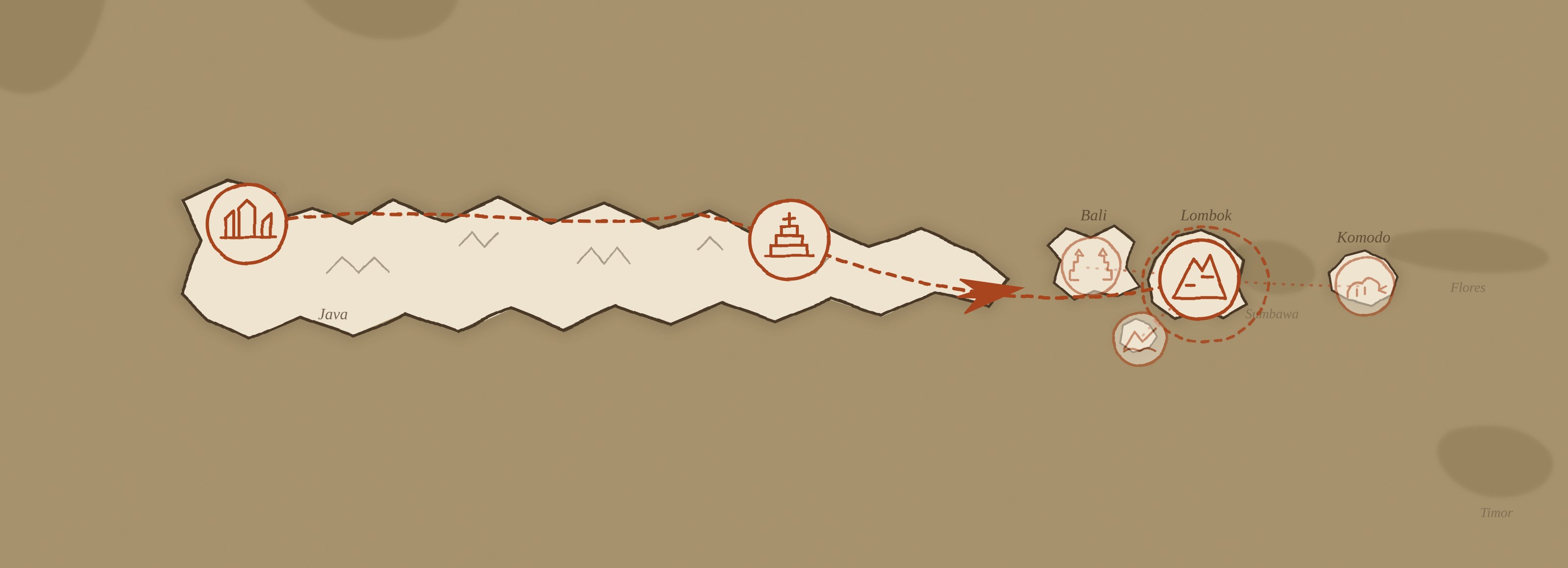 Illustrated route-highlight map for Indonesia