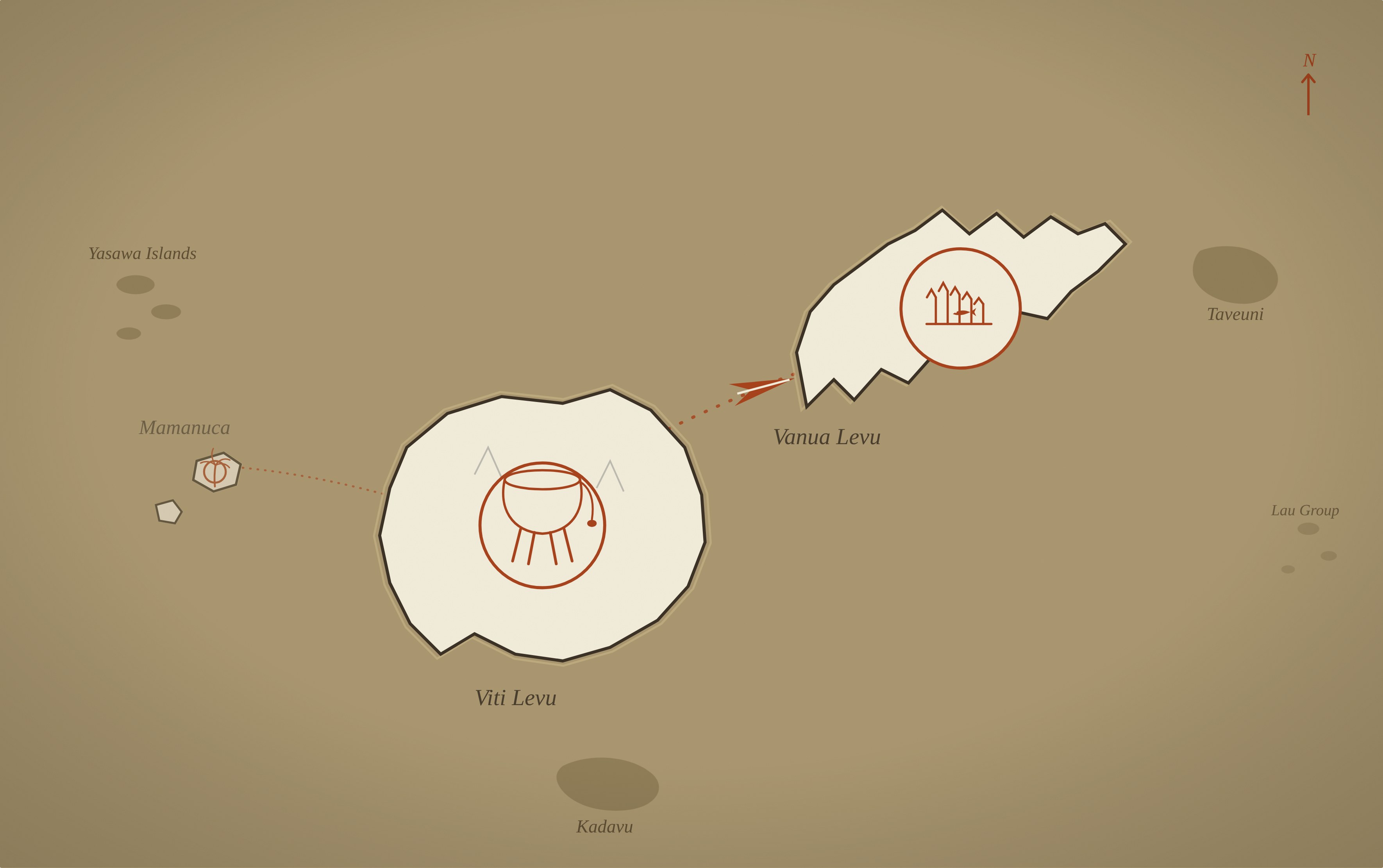 Illustrated route-highlight map for Fiji