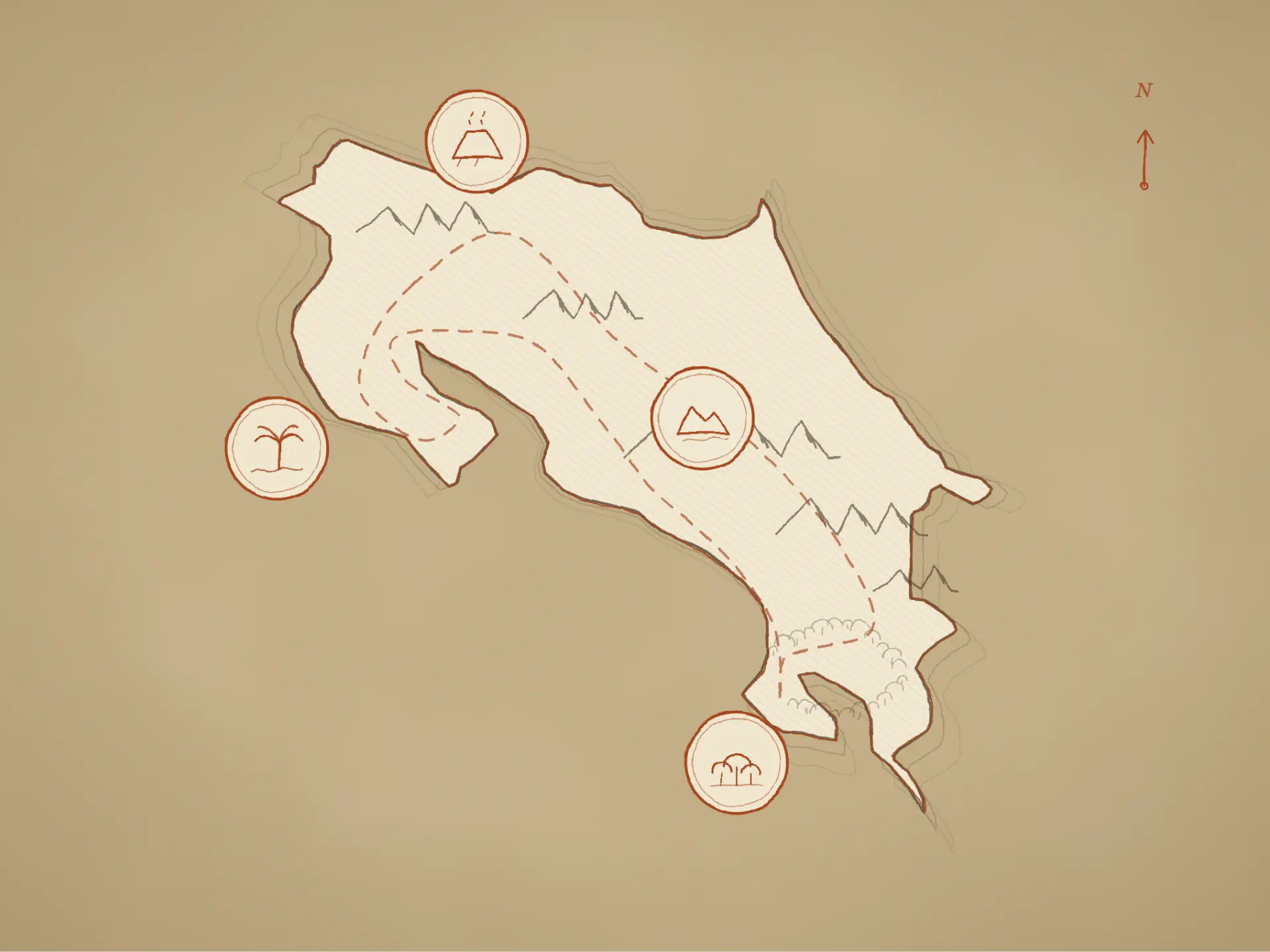 Illustrated route-highlight map for Costa Rica